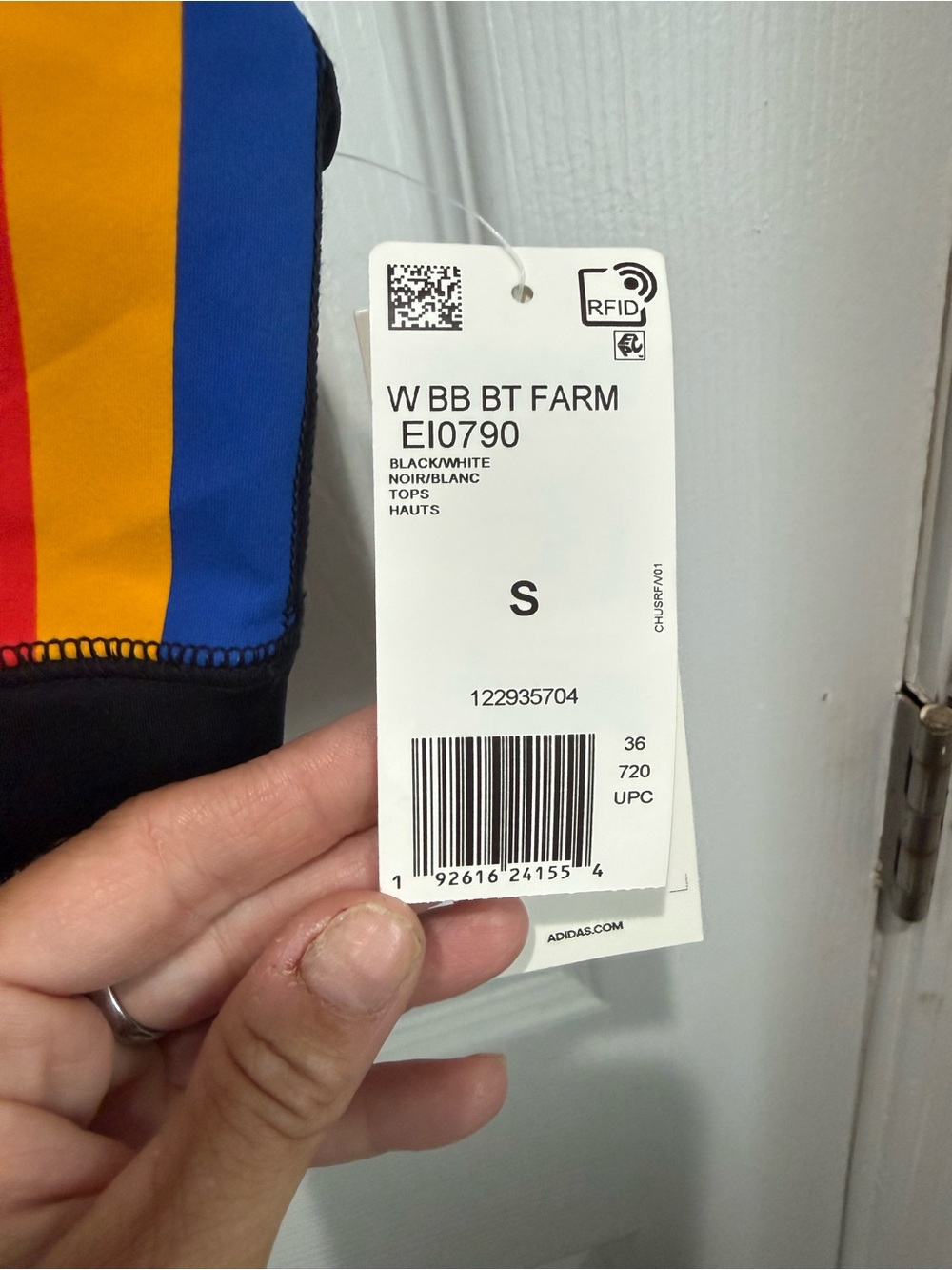 adidas Black High-Neck Sports Bra with Rainbow Side Stripes Farm Rio collab gym - Picture 8 of 10